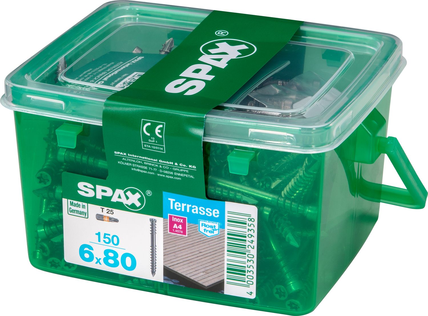 TERRAZA SPAX T-STAR PLUS T25 A4 INOXIDABLE CAJA DE PLÁSTICO CON ASA S 150 UD.