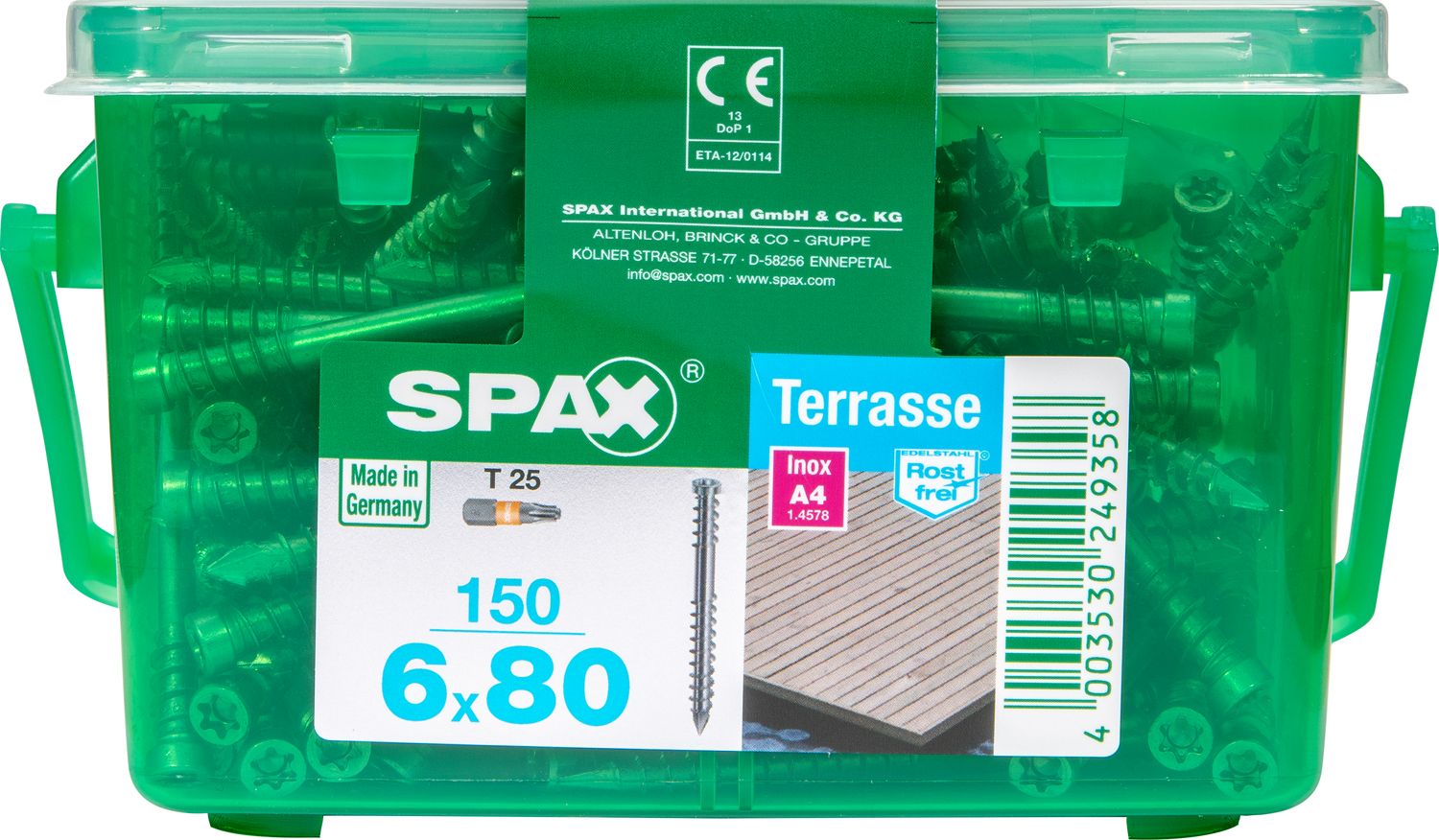 TERRAZA SPAX T-STAR PLUS T25 A4 INOXIDABLE CAJA DE PLÁSTICO CON ASA S 150 UD.