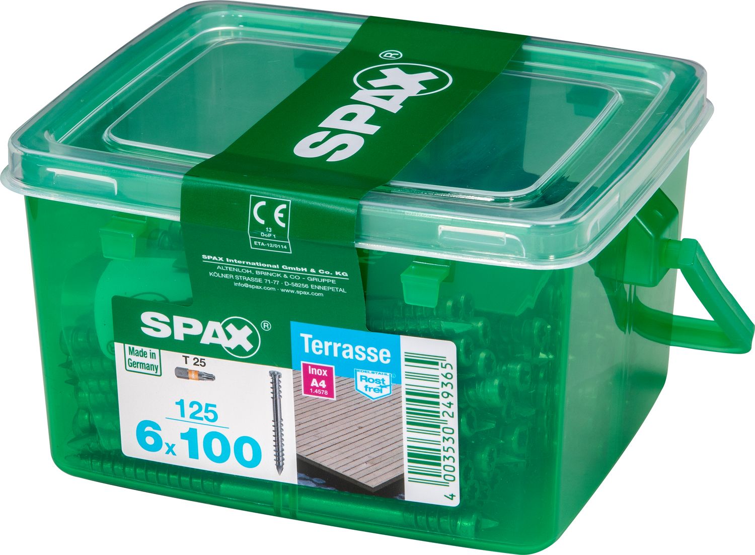 TERRAZA SPAX T-STAR PLUS T25 A4 INOXIDABLE CAJA DE PLÁSTICO CON ASA S 125 UD.