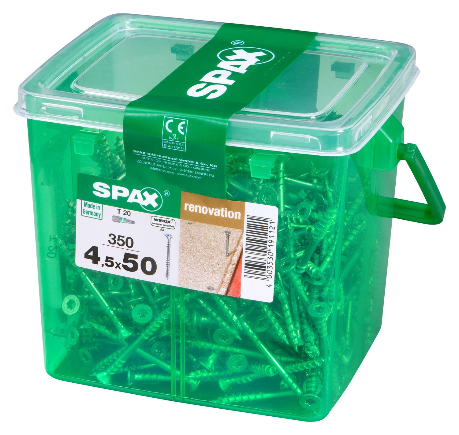 FIJACIÓN SPAX T-STAR PLUS T20 WIROX CAJA DE PLÁSTICO CON ASA M 350 UD.