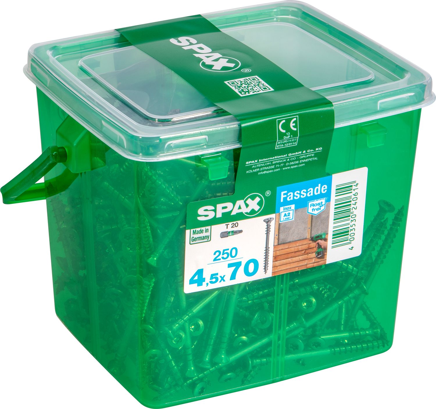FACHADA SPAX T20 A2 INOXIDABLE CAJA DE PLÁSTICO CON ASA M 250 UD.