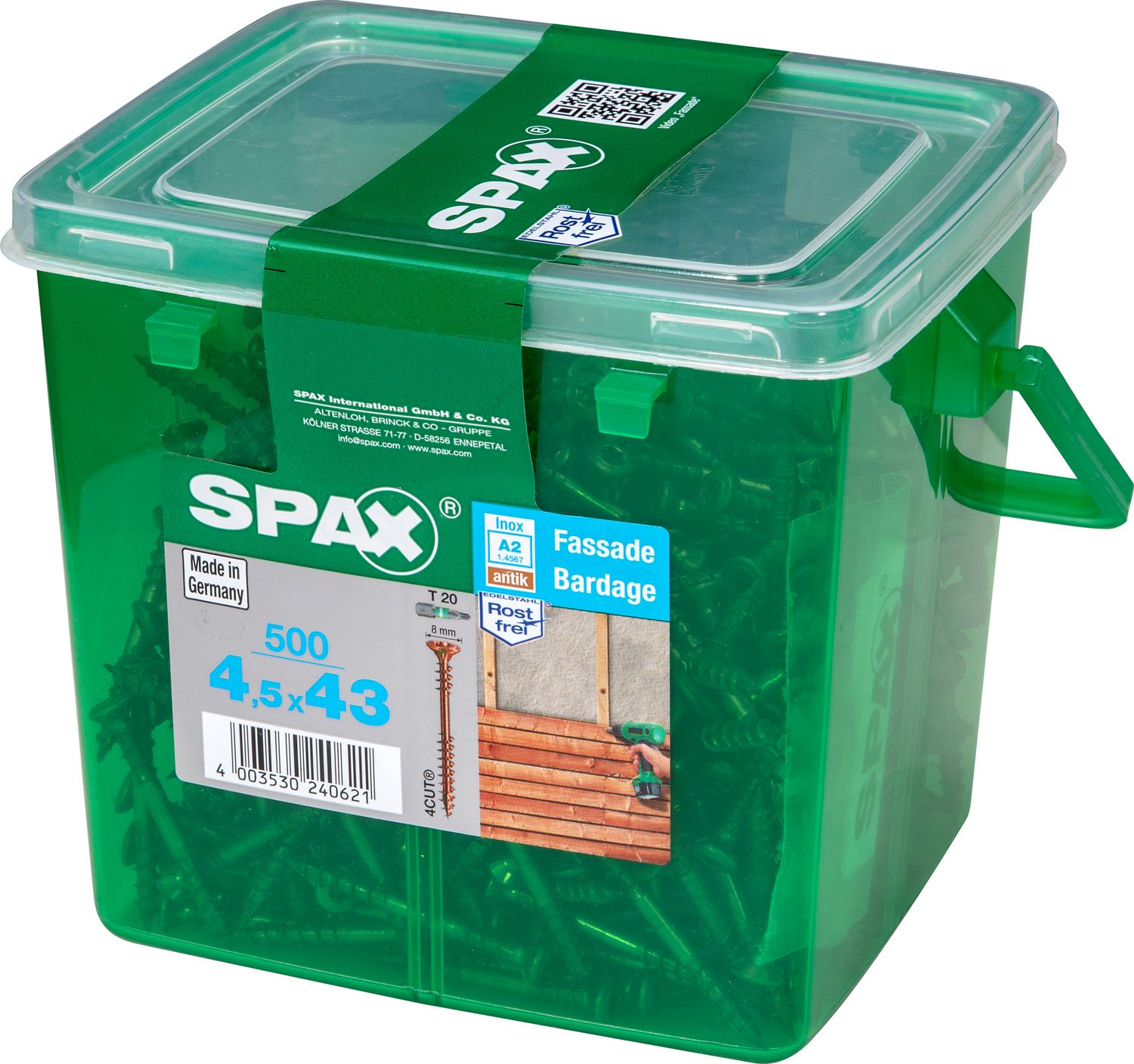 FACHADA SPAX T20 A2 INOXIDABLE ACABADO BRONCE CAJA DE PLÁSTICO CON ASA M 500 UD.