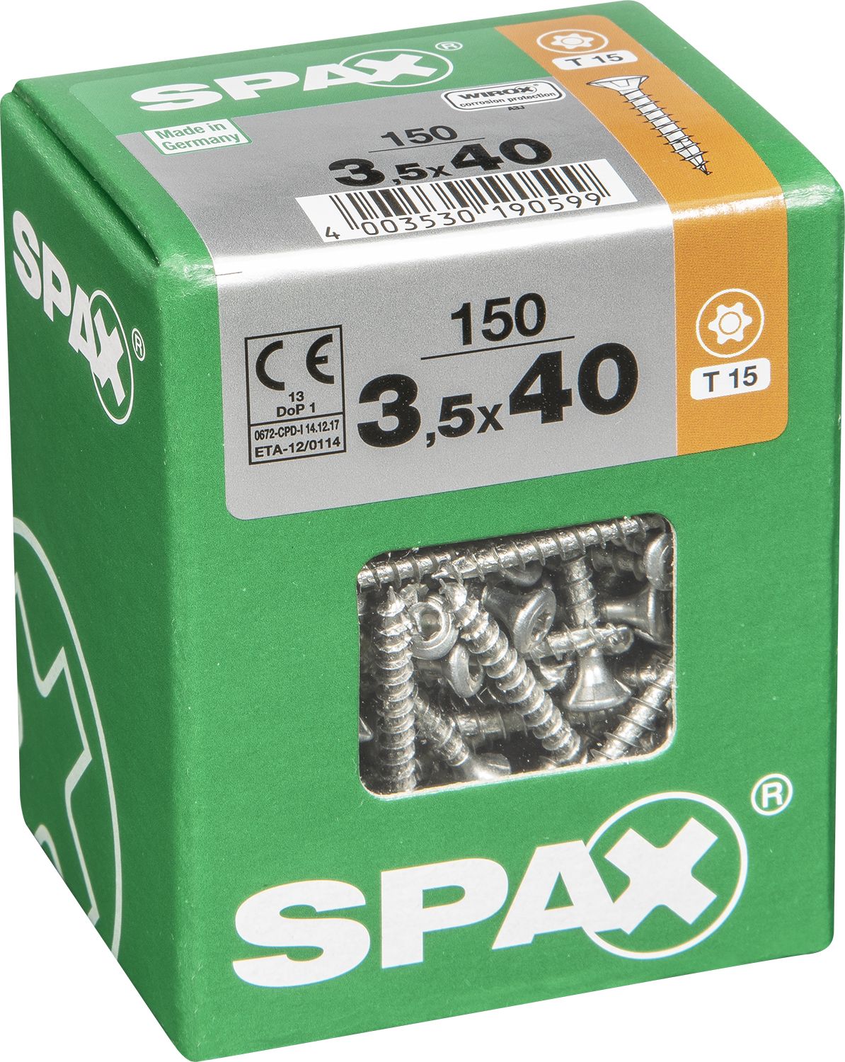 CABEZA GOTA DE SEBO SPAX T-STAR PLUS T15 WIROX L 150 UD.