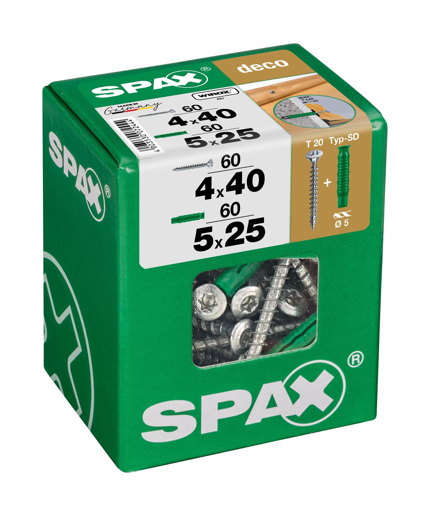 CABEZA GOTA DE SEBO SPAX T-STAR PLUS T20 WIROX L 60 +60 UD.