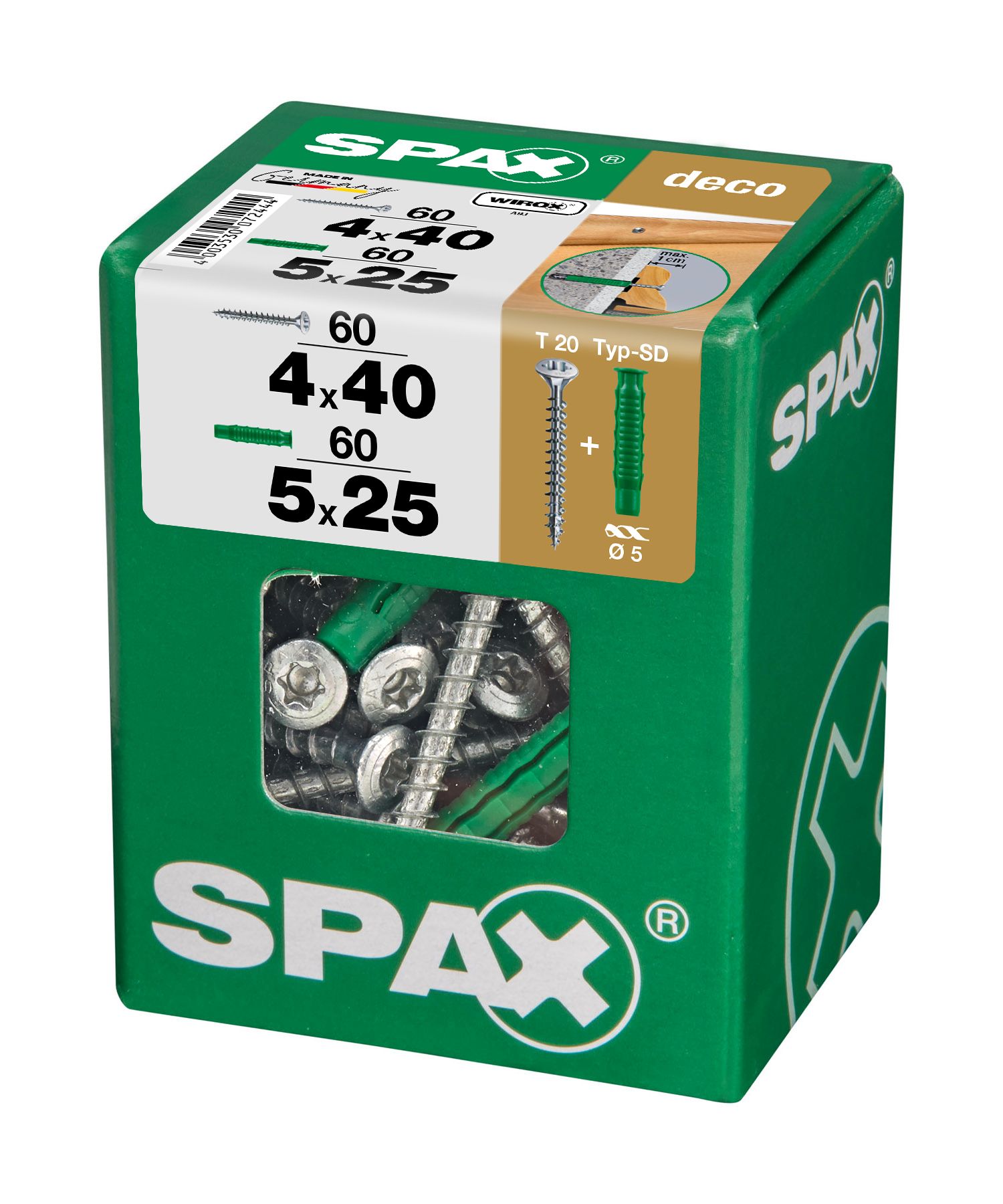 CABEZA GOTA DE SEBO SPAX T-STAR PLUS T20 WIROX L 60 +60 UD.