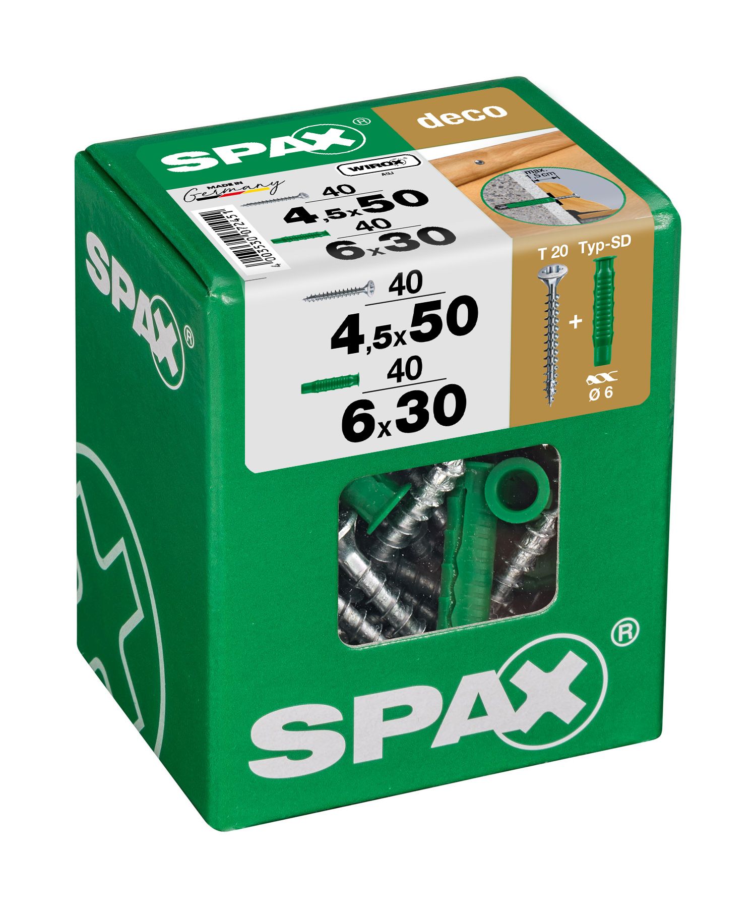 CABEZA GOTA DE SEBO SPAX T-STAR PLUS T20 WIROX L 40 +40 UD.