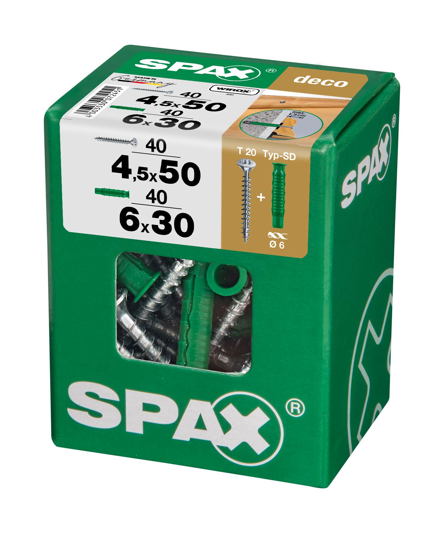 CABEZA GOTA DE SEBO SPAX T-STAR PLUS T20 WIROX L 40 +40 UD.