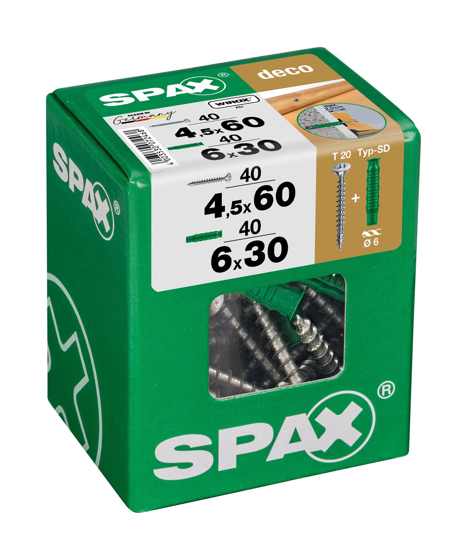 CABEZA GOTA DE SEBO SPAX T-STAR PLUS T20 WIROX L 40 +40 UD.