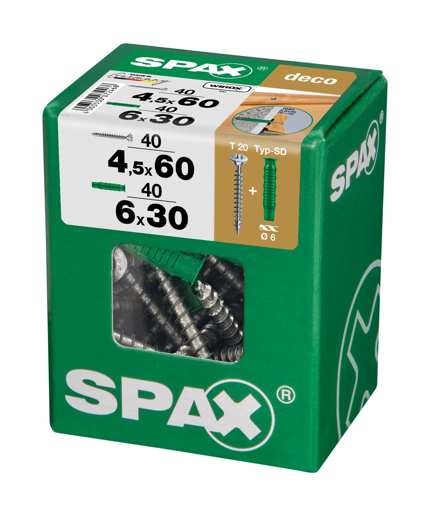 CABEZA GOTA DE SEBO SPAX T-STAR PLUS T20 WIROX L 40 +40 UD.
