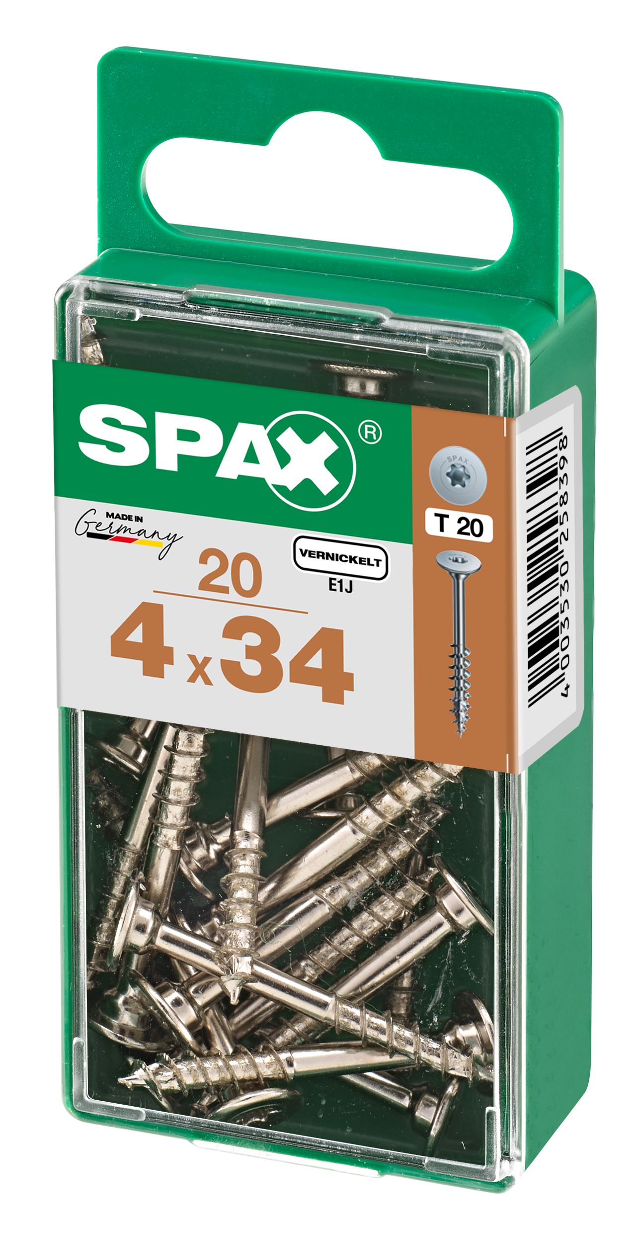 ELEMENTO DE UNIÓN DE CUERPO SPAX T-STAR PLUS T20 NIQUELADO S 20 UD.