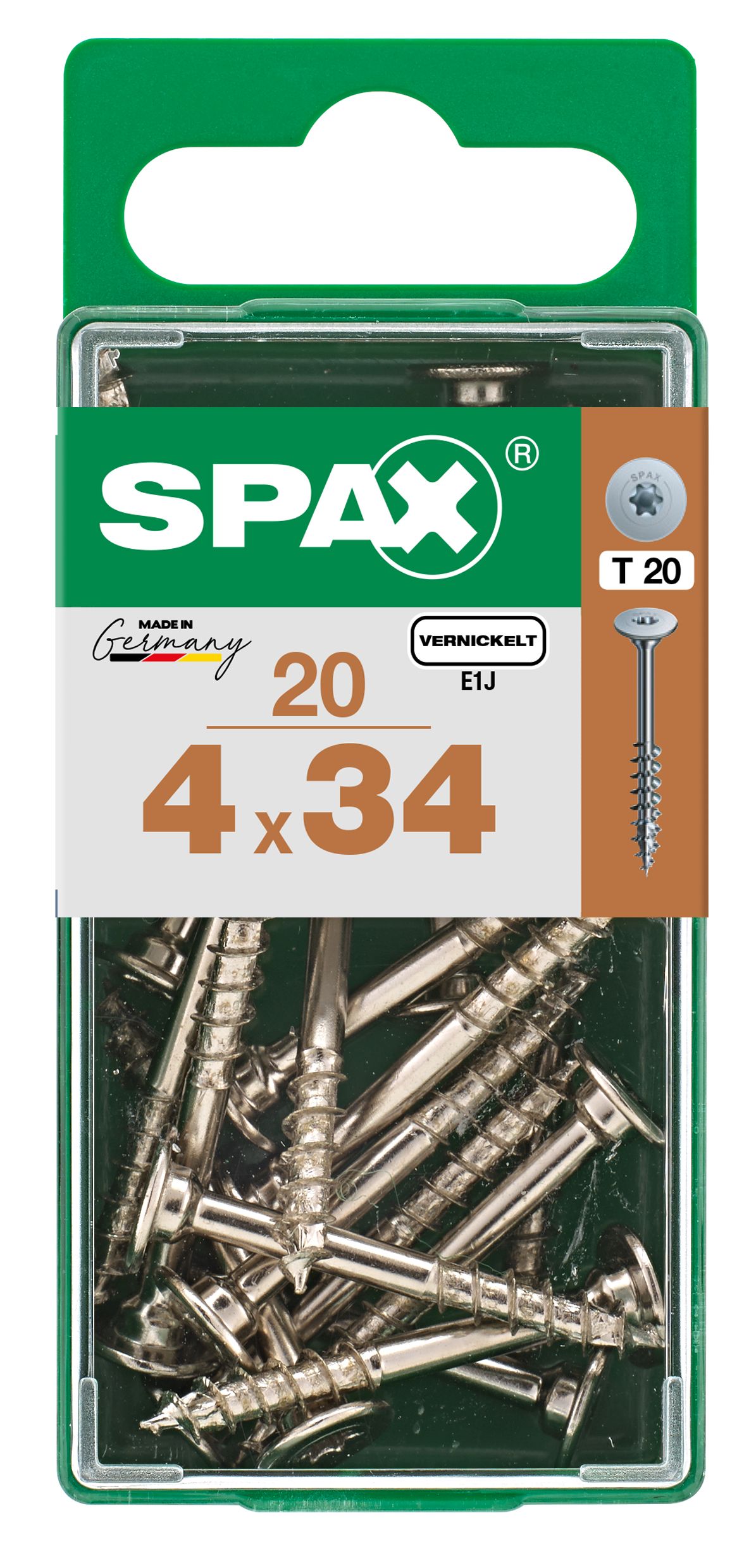 ELEMENTO DE UNIÓN DE CUERPO SPAX T-STAR PLUS T20 NIQUELADO S 20 UD.