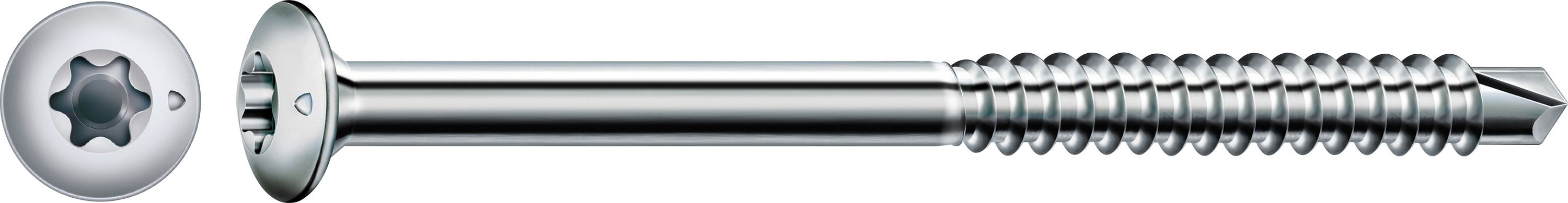 TORNILLO DE ACOPLAMIENTO FEX CABEZA PLANA T-STAR PLUS T25 PUNTA PERFORADORA TEMPLADO GALVANIZADO 8MY DELTACOLL 200 UD.