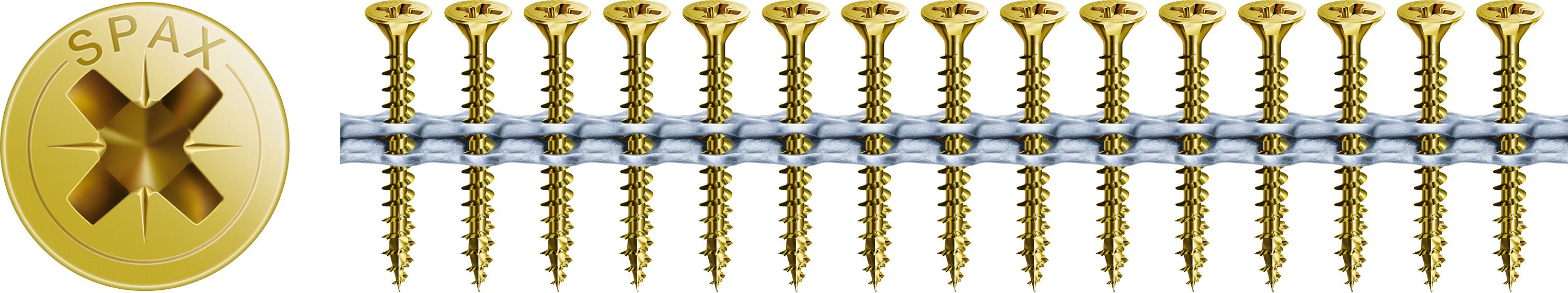 CABEZA MÚLTIPLE PLANA SPAX NERVIOS DE FRENADO RANURA EN CRUZ Z2 ROSCA COMPLETA AMARILLO GALVANIZADO ENCINTADOS 500 UD.