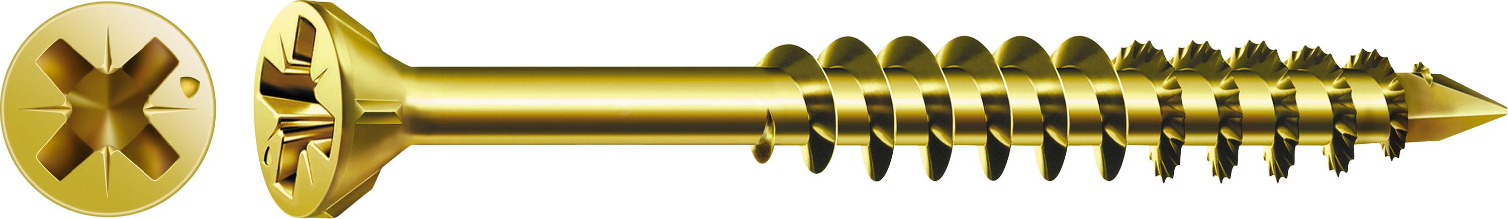 TORNILLO PARA LISTONES DE MADERA SPAX-S CABEZA PLANA NERVIOS FRESADORES RANURA EN CRUZ Z2 ROSCA PARCIAL CUT YELLOX 200 UD.