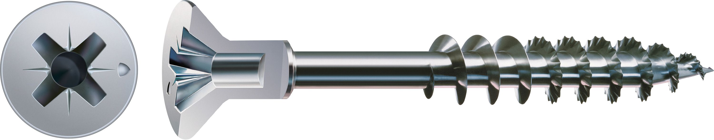 CABEZA PLANA SPAX-S NERVIOS FRESADORES TALADRO EN LA CABEZA 2,5 MM RANURA EN CRUZ Z3 ROSCA COMPLETA GALVANIZADO 100 UD.