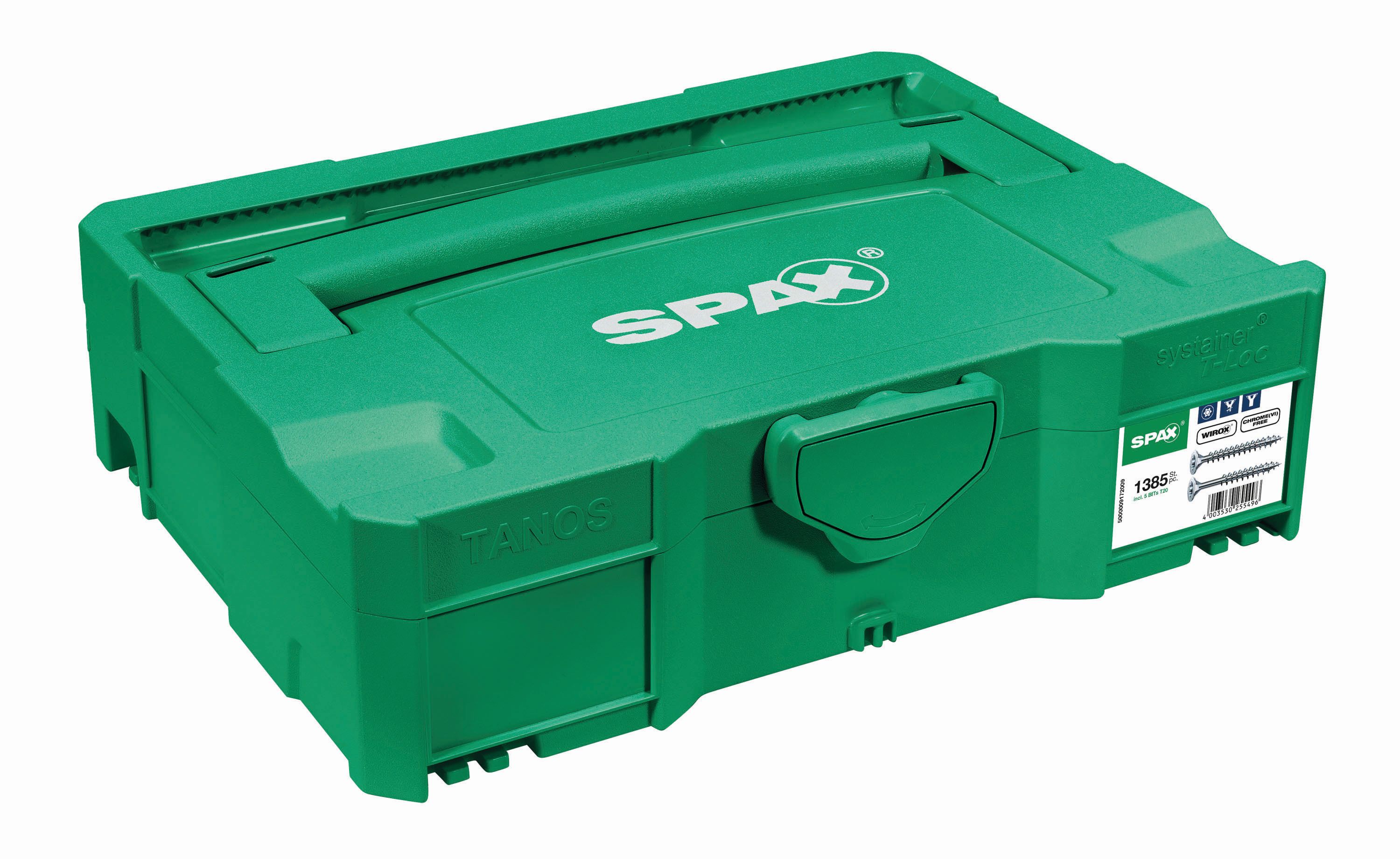 SPAX Box apilamiento modular T-Loc I CABEZA MÚLTIPLE PLANA T-STAR PLUS WIROX 1385 UD./5 bits