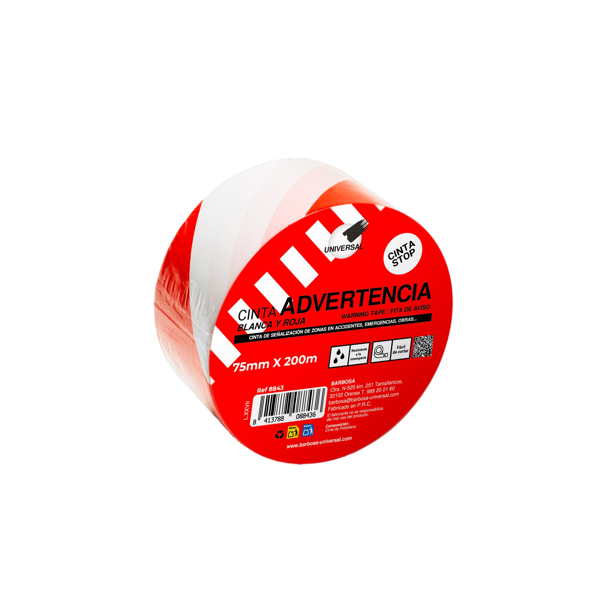 CINTA SEÑALIZACION 200 metros X 75 mm (BLANCA/ROJA) Ref. 8843