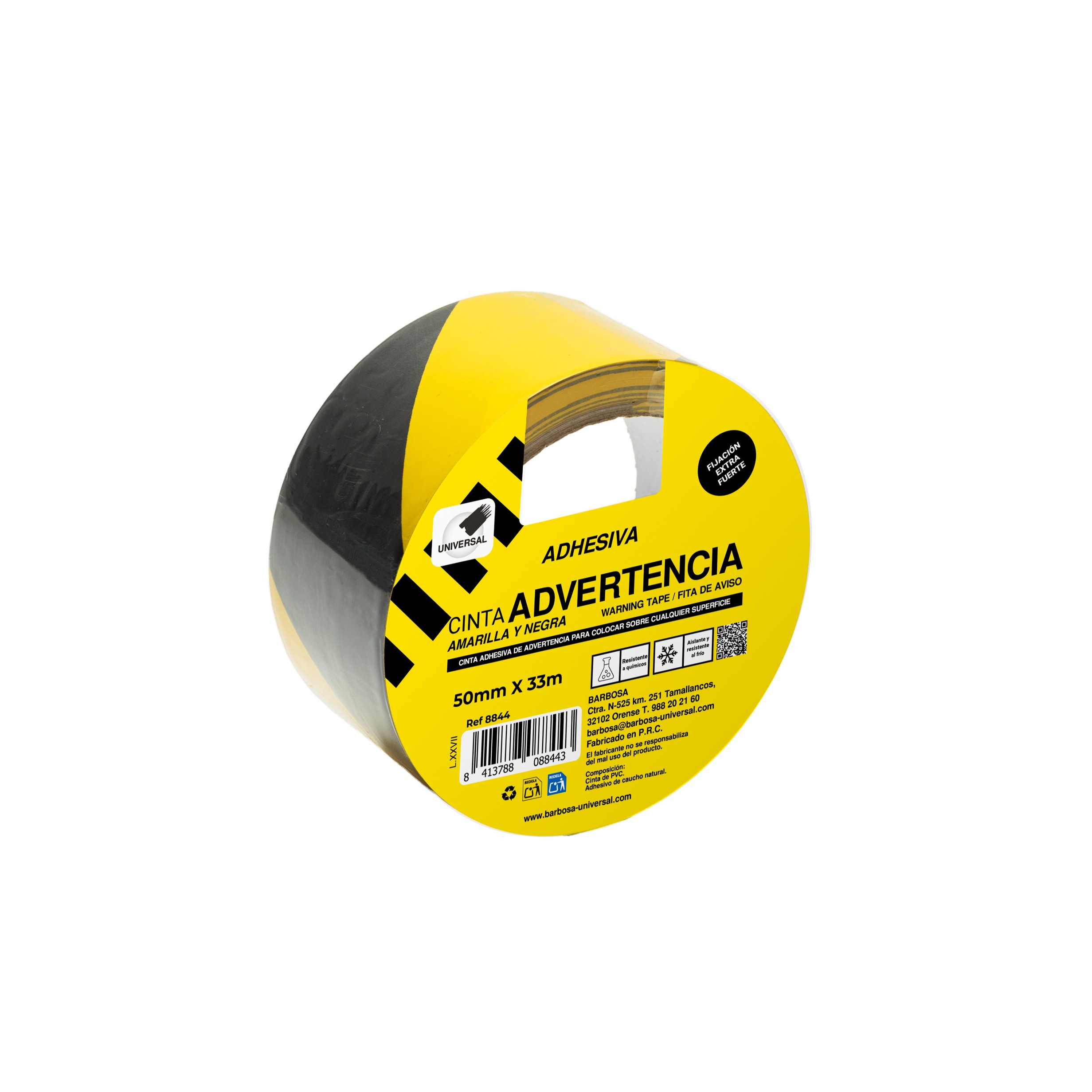 CINTA SEÑALIZACION ADHESIVA 50 metros X 33 mm (AMARILLA/NEGRA) Ref. 8844