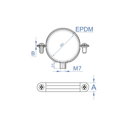 AB-7I Z [CP] Abrazadera isofónica M7. Zincada. Zincada