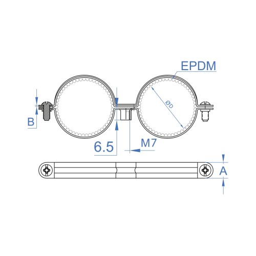 AB-7ID Z [CP] Abrazadera doble isofónica M7. Zincada. Zincada