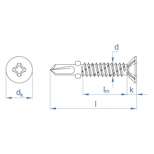 ABA [CP] Tornillo autotaladrante con broca de dos alas, cabeza avellanada. Zincado. Huella PH