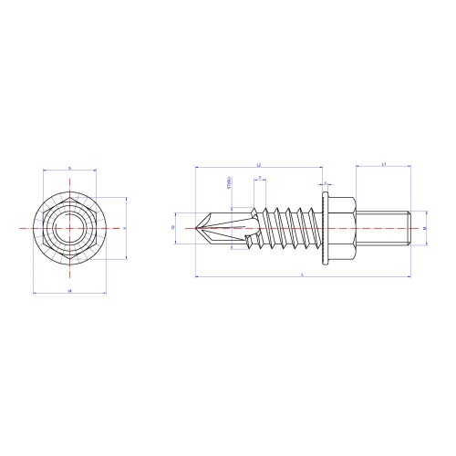 ABE-RM [CP] Tornillo punta broca con rosca macho y accesorios. Tornillo punta broca. Rosca macho