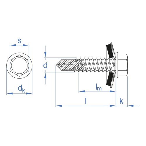 ABE BIMETAL + ARVUL A2 [CP] Tornillo autotaladrante inoxidable bimetal con cabeza hexagonal. Tornillo con arandela vulcanizada EPDM-inoxidable A2