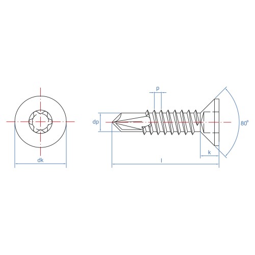 DIN-7504-P HT Z [CP] Tornillo autotaladrante con cabeza avellanada. Zincado. Huella TX/OXBIT