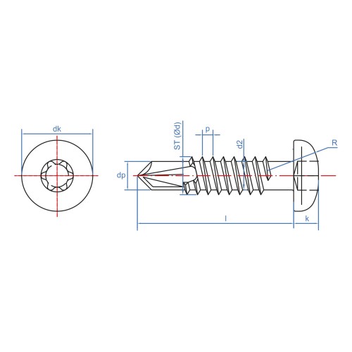 DIN-7504-N HT [CP] Tornillo autotaladrante de cabeza alomada. Zincado. Huella TX/OXBIT