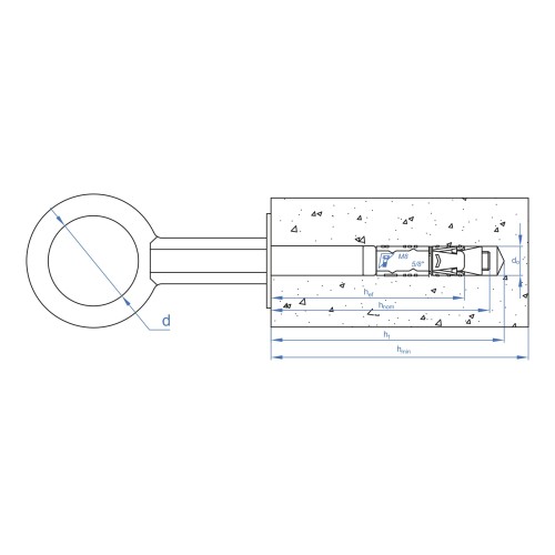 AN-50 CT [CP] Anclaje para andamios y fachadas. Diámetro de ojo 50 mm + cápsula Zamak M10