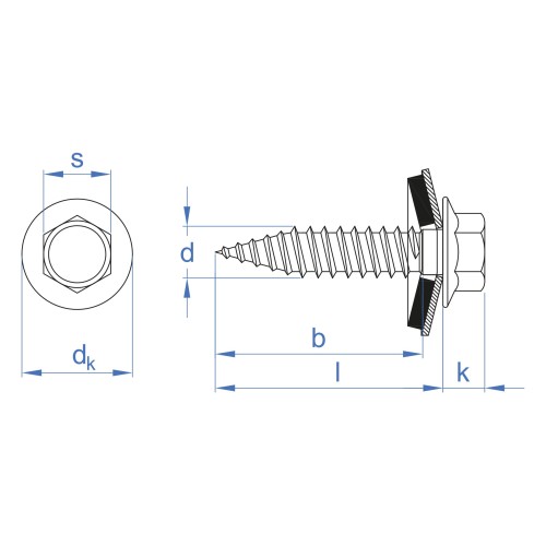 AUE + ARVUL [CP] Tornillo rosca chapa con cabeza hexagonal. Tornillo con arandela vulcanizada de acero-EPDM