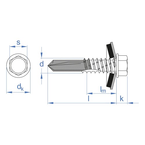 AUTO BIMETAL + ARVUL A2 [CP] Tornillo viga autotaladrante inoxidable bimetal con cabeza hexagonal. Tornillo con arandela vulcanizada EPDM-inoxidable A2