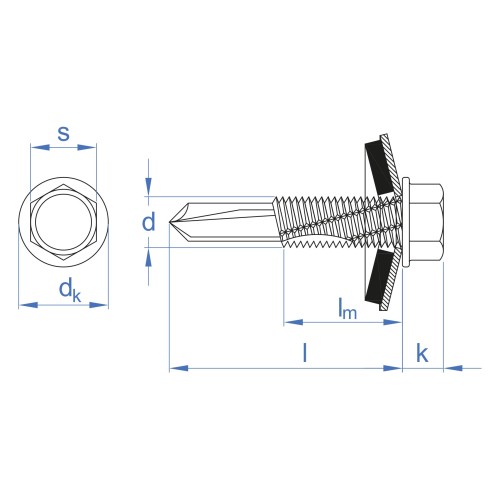 AUTO + ARVUL [CP] Tornillo para viga autotaladrante con cabeza hexagonal. Tornillo con arandela vulcanizada de acero-EPDM