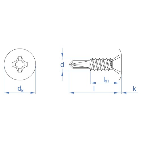 BCP A2 [CP] Tornillo autotaladrante de cabeza extraplana y huella PH. Inoxidable A2. Huella PH