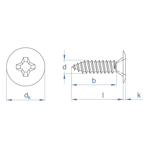 CP-A2 [CP] Tornillo rosca chapa con cabeza extraplana. Inoxidable A2. Huella PH