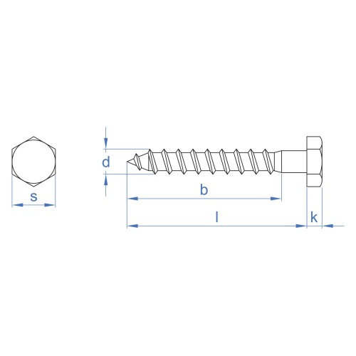 DIN-571 A2 [CP] Tornillo con rosca para madera y aglomerado. Cabeza hexagonal. Inoxidable A2