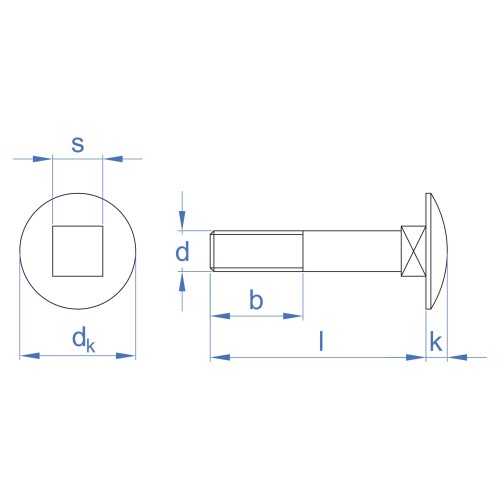DIN-603/934 [CP] Tornillo con cabeza redonda con cuello cuadrado y tuerca hexagonal. Zincado