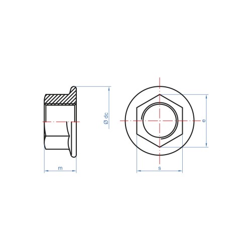 DIN-6923 A2 [CP] Conectores + Complementos para montaje de estructuras solares. Tuerca brida grafilada DIN-6923. Inoxidable A2