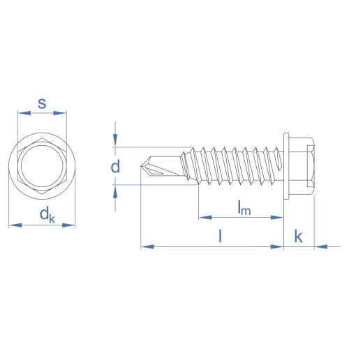 DIN-7504-K RE [CP] Tornillo autotaladrante de punta reducida y cabeza hexagonal de 8 mm. Tornillo