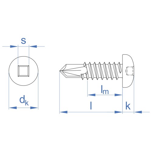 DIN-7504-N HC [CP] Tornillo autotaladrante de cabeza alomada. Zincado. Huella cuadrada