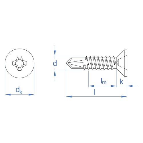 DIN-7504-P HP N [CP] Tornillo autotaladrante con cabeza avellanada. Zincado negro. Huella PH