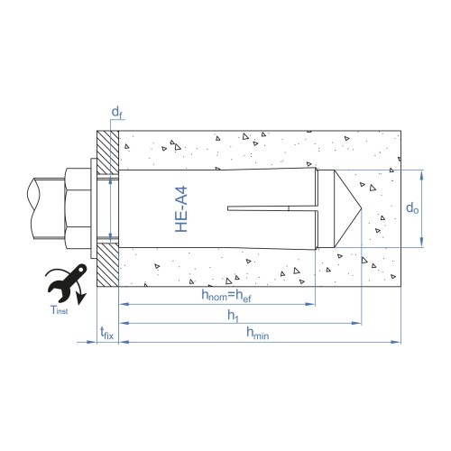 HE-A4 [CP] Anclaje hembra con cono interior para grandes cargas. Inoxidable A4. Homologado ETE Aplicaciones no estructurales