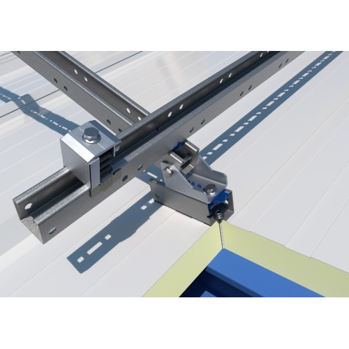 NU-XS [CP] Triángulos para instalación de placas solares. Nudo articulado INDEXTRUT. Acero con recubrimiento Atlantis C4-M. Válido para guías PSE-C y PSE-A