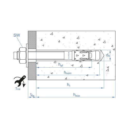 MTP-A4 [CP] Anclaje macho para cargas altas en hormigón fisurado y no fisurado. Homologado ETE Opt.1. Eje Inoxidable A4. Clip inoxidable A4