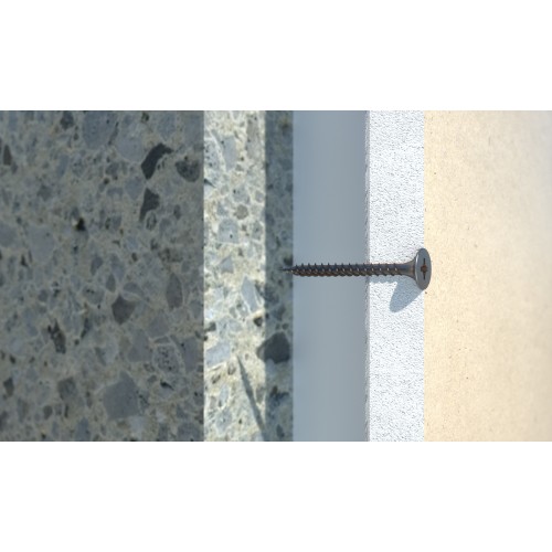 PL-F [CV] Tornillo para placa de yeso de altas prestaciones. Fosfatado. Cabeza trompeta, rosca doble hilo y punta alfiler. Huella PH. Tornillo