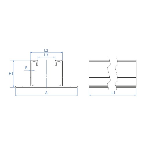 PSA-A [CP] Perfiles, uniones, guías y empalmes para estructura de apoyo. Perfil de aluminio con alas