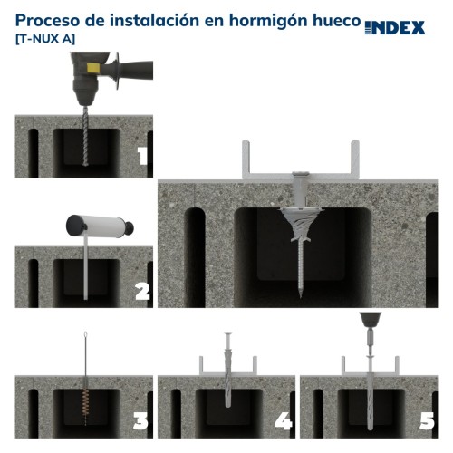 T-NUX A [CP] Taco de nylon universal de alto rendimiento. Cabeza avellanada. Huella TX. Zincado. Homologado ETE