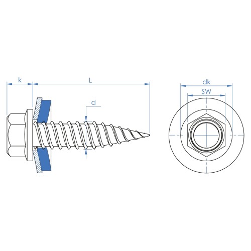 TAC + ARVUL [CP] Accesorios de  fijación directa para la instalación de placas solares. Tornillo de cosido Atlantis C4-M + Arandela vulcanizada EPDM
