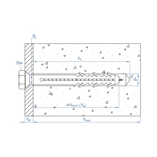 TC-6E [CP] Taco clavable poliamida 6.6. Taco de 6 alas con tornillo hexagonal