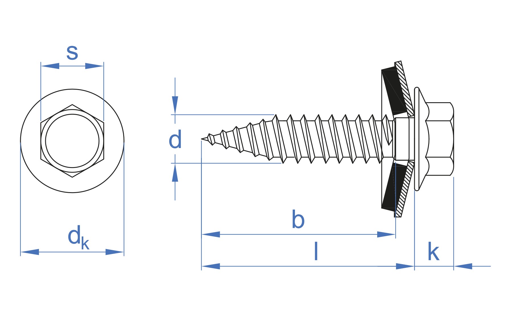 AUE + ARVUL [CP] Tornillo rosca chapa con cabeza hexagonal. Tornillo con arandela vulcanizada de acero-EPDM